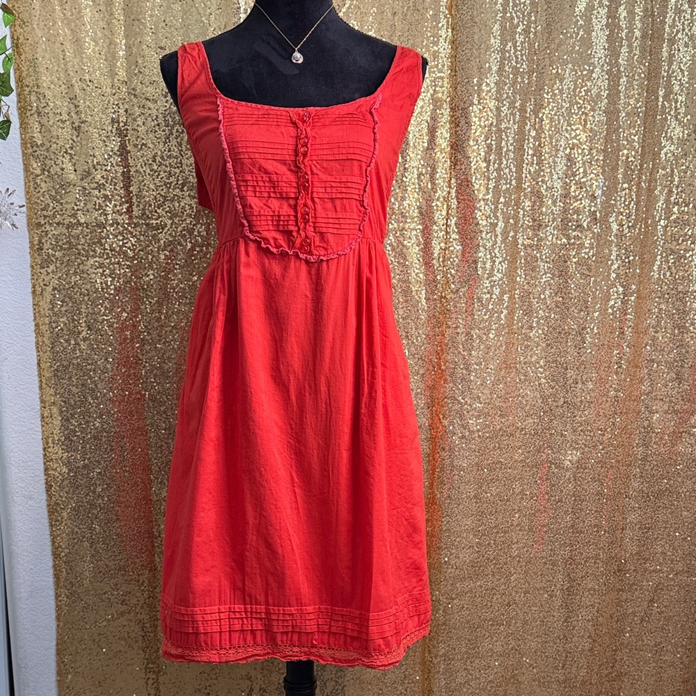 Maeve Scarlet Midi Dress with Ruffle Accents